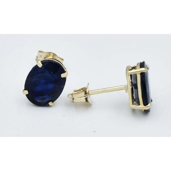 Genuine 3.42 Cts Blue Sapphire Stud Earrings 14k Gold